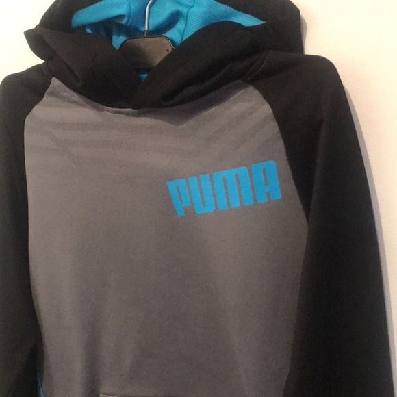 Sweet 3 tone Puma grey and aqua blue athletic performance hoodie - Picture 2 of 7